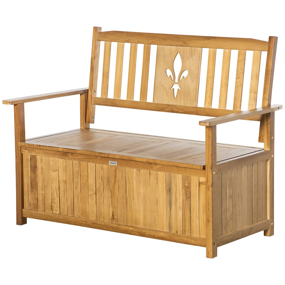 image 1 of Outsunny 2 Seater Wood Garden Storage Bench Outdoor Storage Box Natural