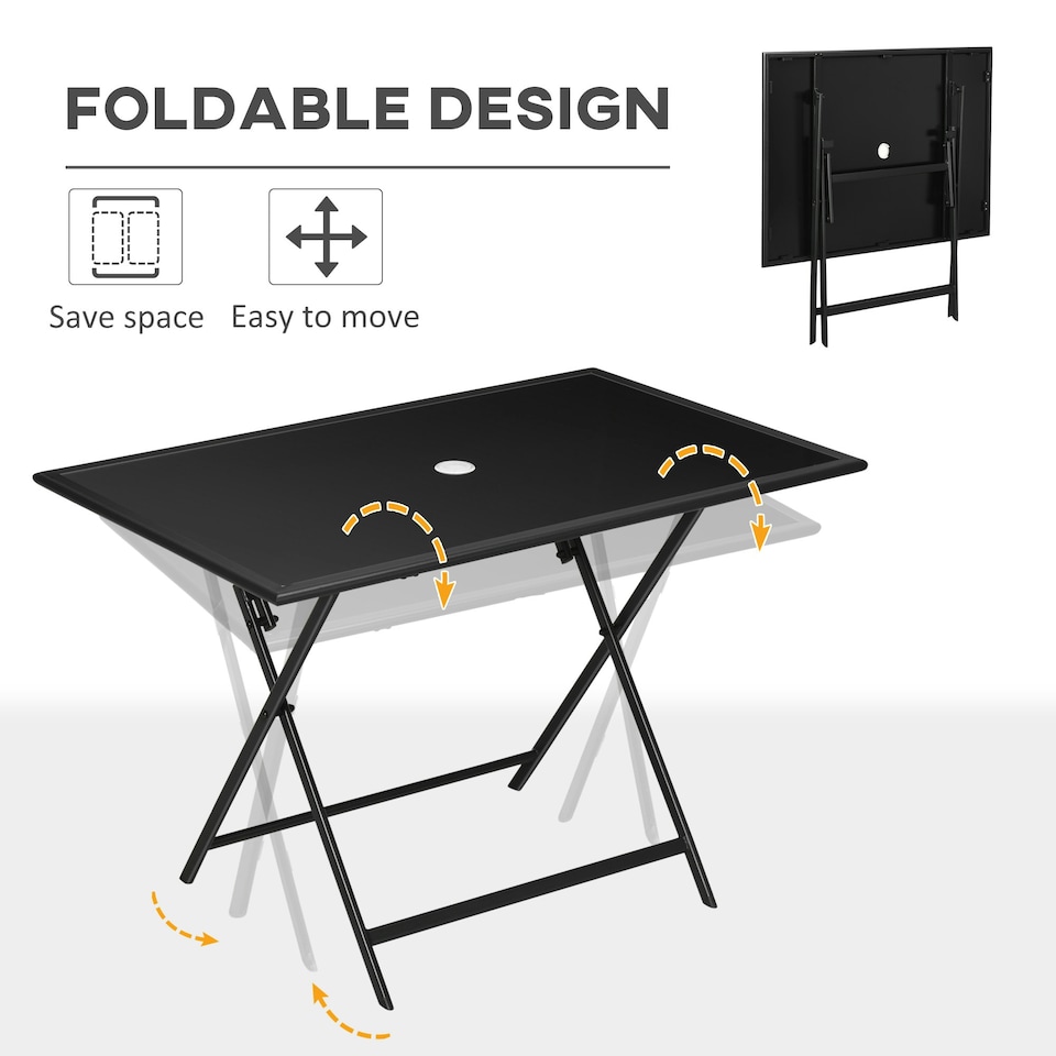 image 1 of Outsunny Folding Rectangular Garden Dining Table for 6 with Hole