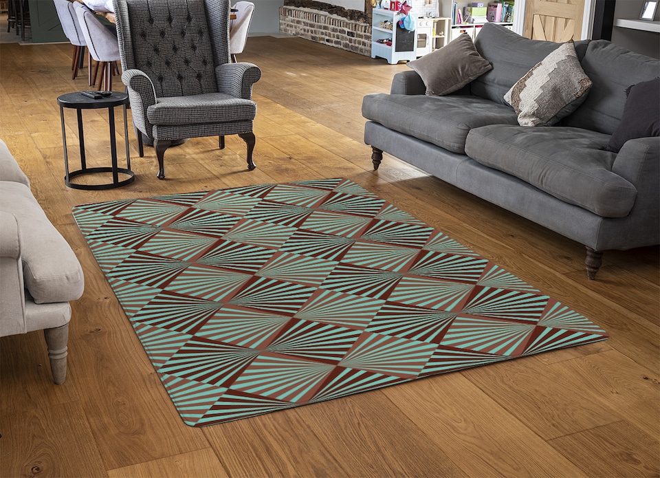 image 1 of Green Geometric Rays Rug | Multi