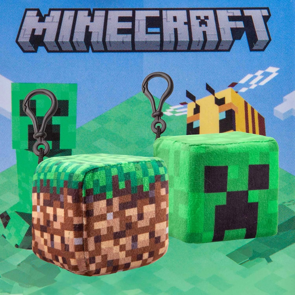 image 1 of VFM e-Store Minecraft Clip-On Plush Set - Steve, Creeper, TNT & Land Block - 8cm