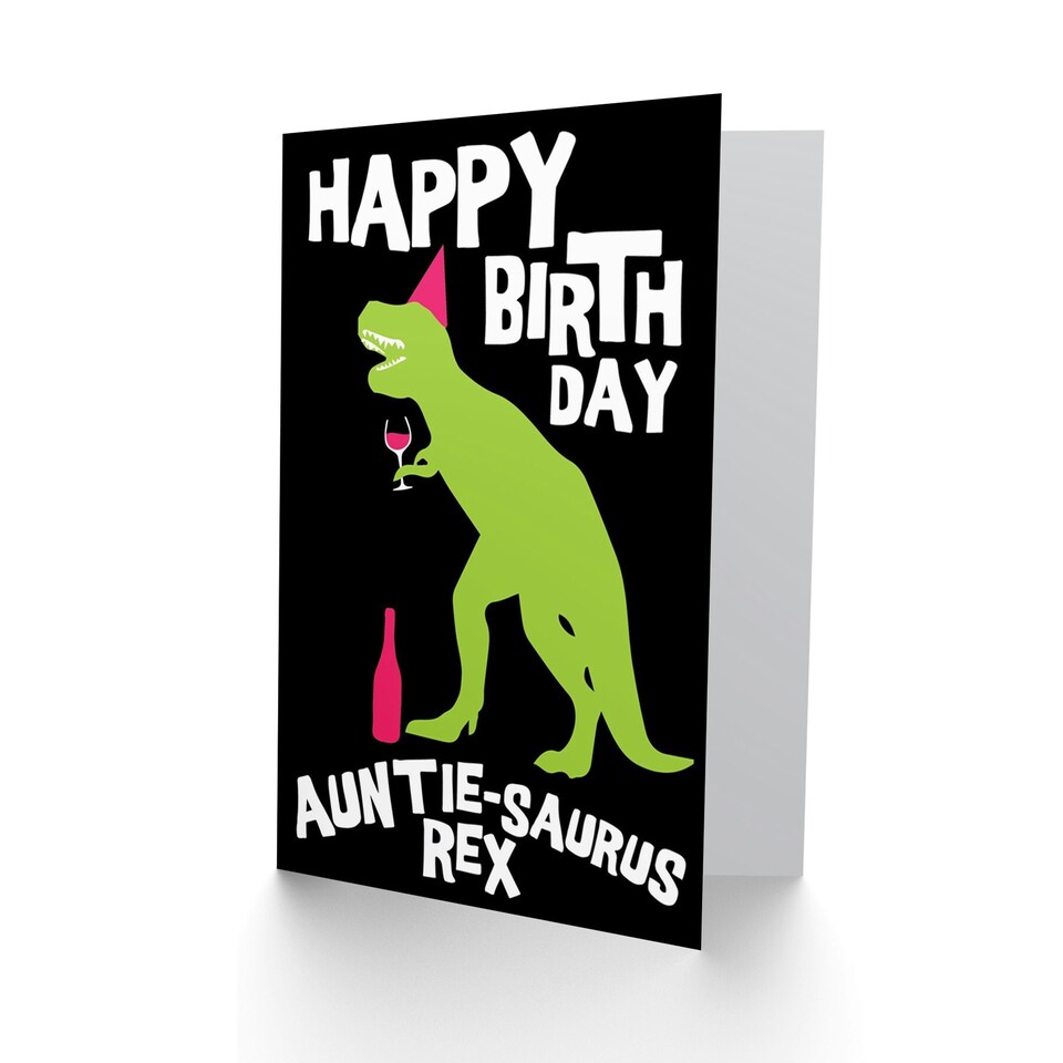 image 1 of Wine Dinosaur T-Rex Auntie Fun Aunt Funny Birthday Card