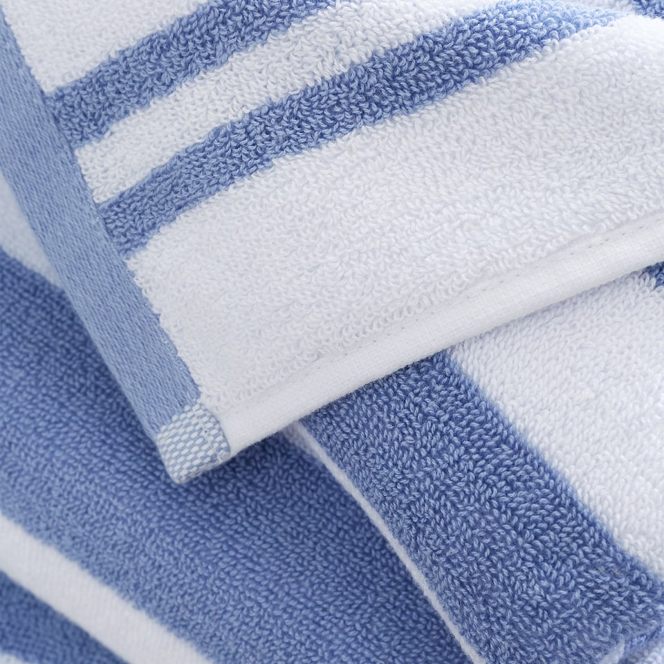 image 1 of Bianca Reversible Stripe Cotton Jacquard Bath Sheet | Blue | Bath sheet