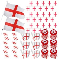 Pack of 1 28 Piece England Set - Flags, Bunting, Tattoos, Inflatables & Hats Red | One Size