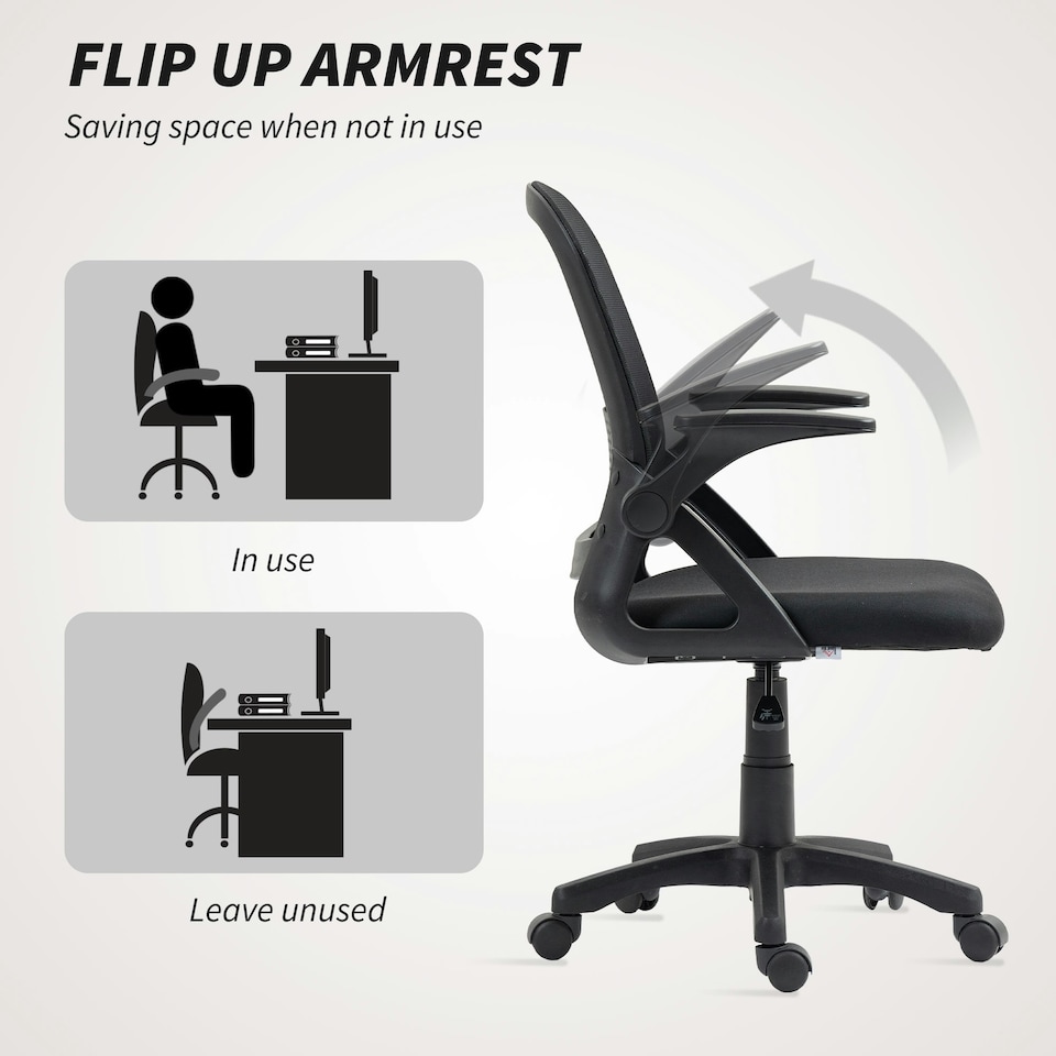 image 1 of HOMCOM Ergonomic Swivel Computer Chair with Flip-up Armrests, Black Black