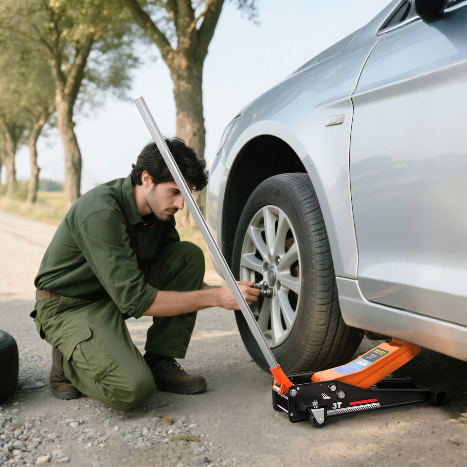 image 1 of HOMCOM 3 Ton Hydraulic Low Profile Floor Jack, Heavy Duty Car Trolley Jack Lift with 7.5-50.5 cm Lifting Range, Dual Piston Pump, Wheels, Non-slip Handle for Car Van Garage Tyre Repair Change, Orange
