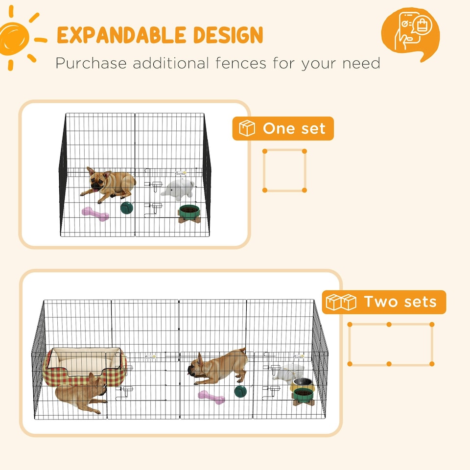 image 1 of PawHut 24" Pet Dog Playpen, Puppy Cage, Eight-Panel Metal Fence, Run, Garden