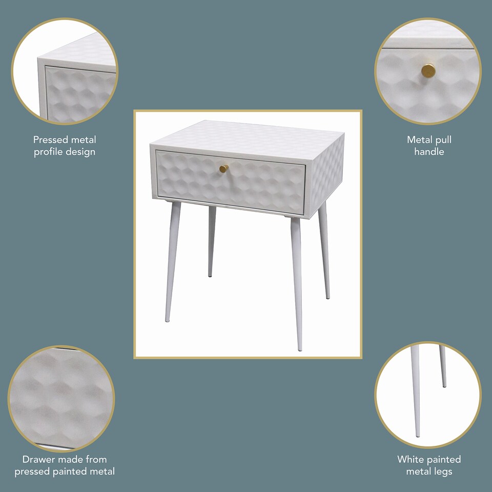 image 1 of Options Saturn 1 Drawer Metal Bedside Cabinet - Painted Finish with Metal Handle and Mid-Century Tapered Legs
