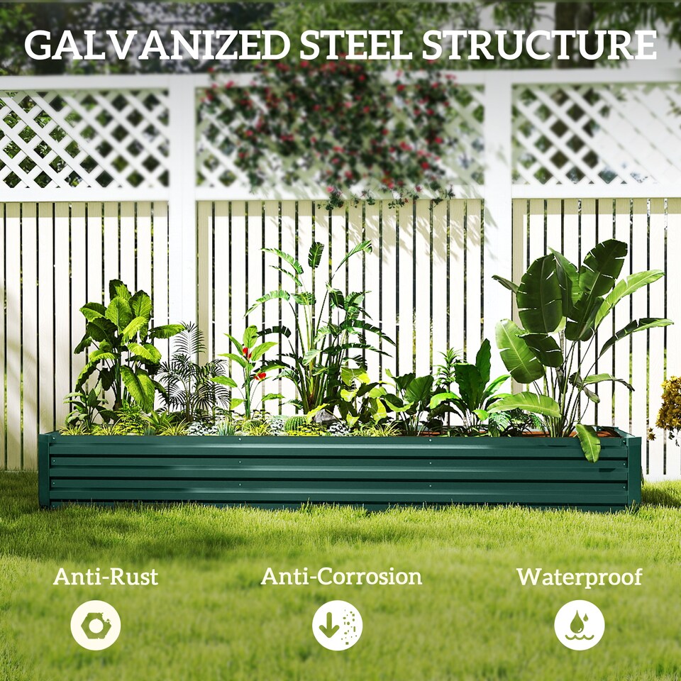 image 1 of Outsunny Galvanised Raised Bed for Garden, Outdoor Elevated Planter Box Green | Green | Green
