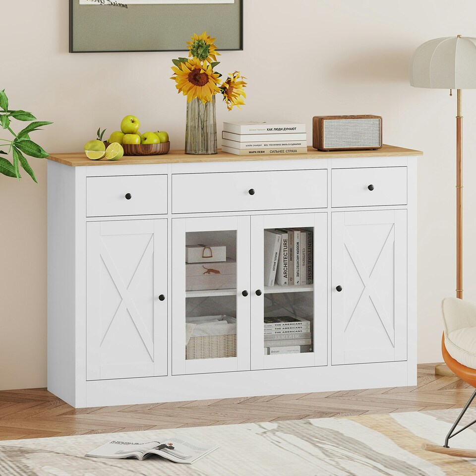 image 1 of COSTWAY Buffet Sideboard Kitchen Storage Cabinet 3 Drawers White White
