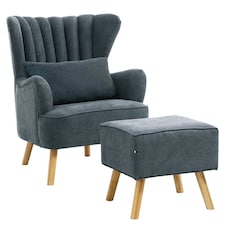 Living and Home Faux Wool Upholstered Armchair and Footstool - Grey