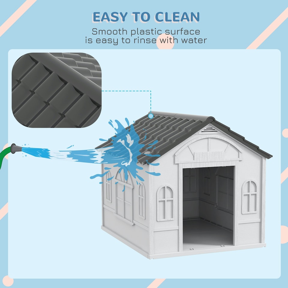 image 1 of PawHut Weather-Resistant Dog House, Puppy Shelter for Medium Dogs - Grey