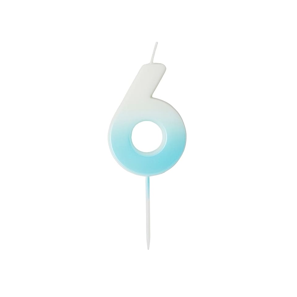 image 1 of Baby Blue Ombre Number 6 Shaped Wax Pick Candle 6.2cm | Blue