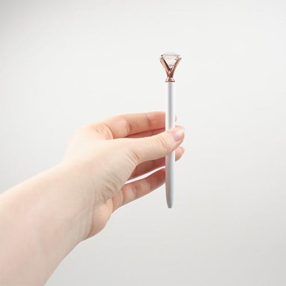 image 1 of White and Rose Gold Diamond Topper Luxury Metallic Pen