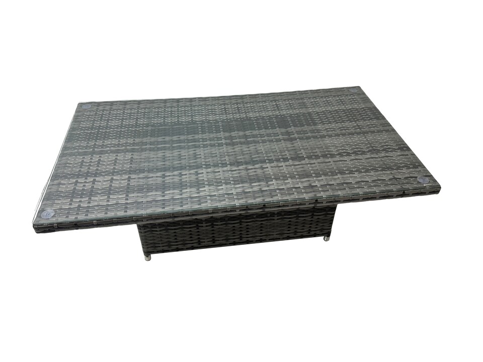 image 1 of Fimous 10-seater Height Adjustable Rising Lifting Table Corner Sofa Set Rattan Garden Furniture Dining Set with 2 Small Stool Dark Grey Mixed