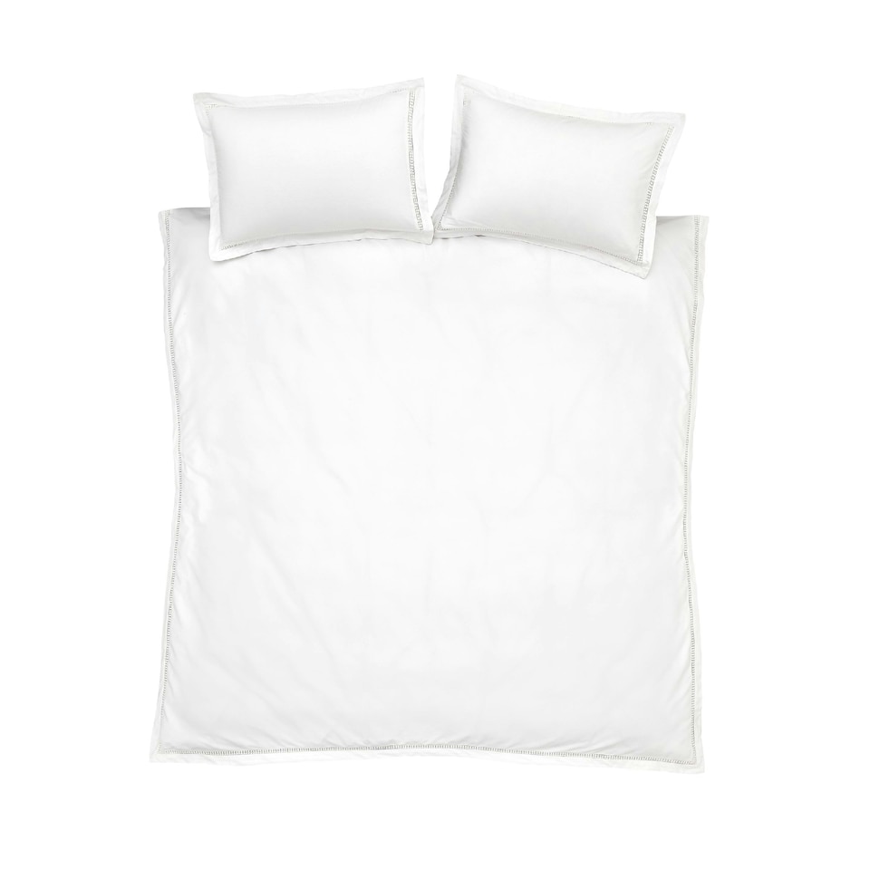 image 1 of Bianca Oxford Lace Trim 200 Thread Count Cotton Duvet Cover Set White White | King