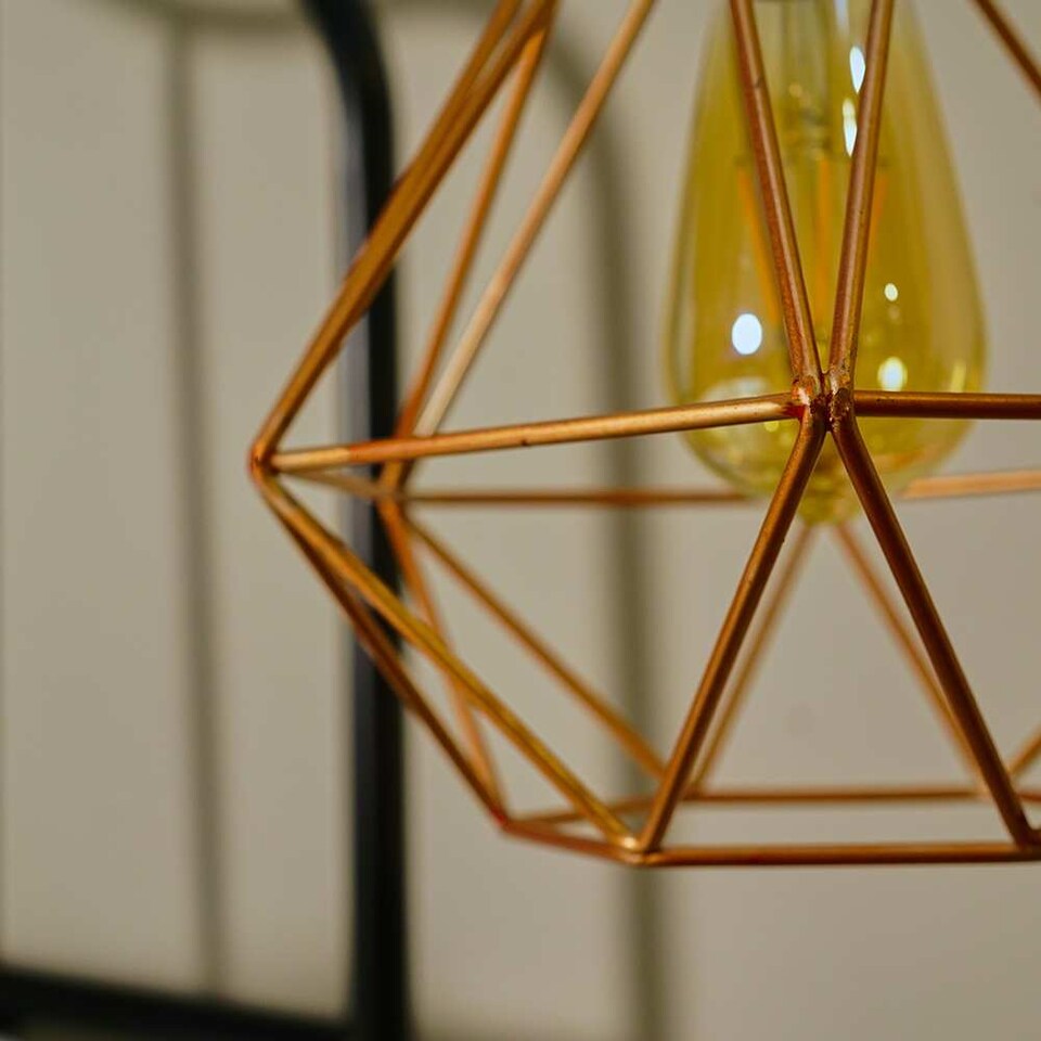 image 1 of ValueLights Pair Copper Metal Cage Ceiling Shades & Bulbs | Copper