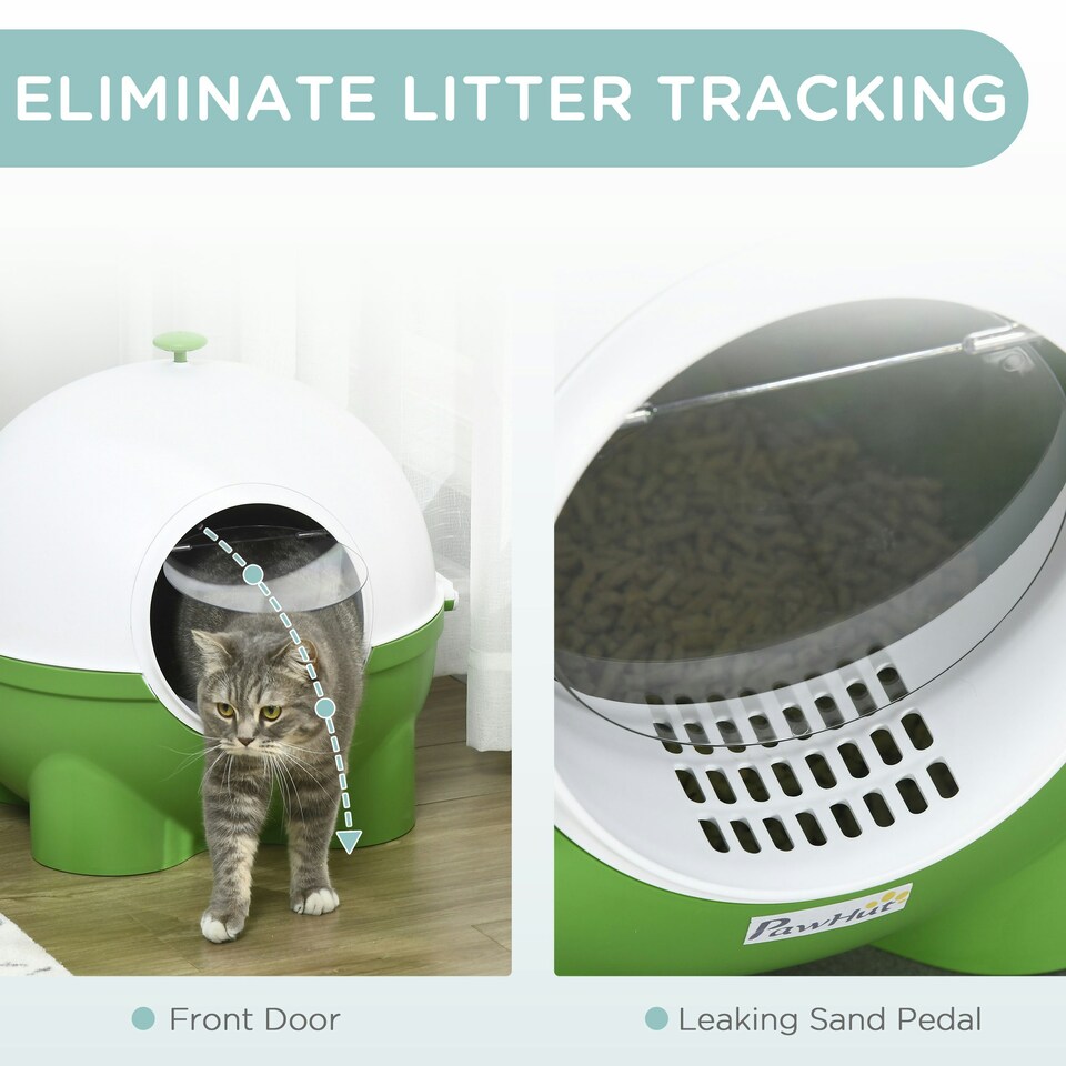 image 1 of PawHut Large Cat Litter Box w/ Scoop, Front Entrance, 53 x 51 x 48cm - Green