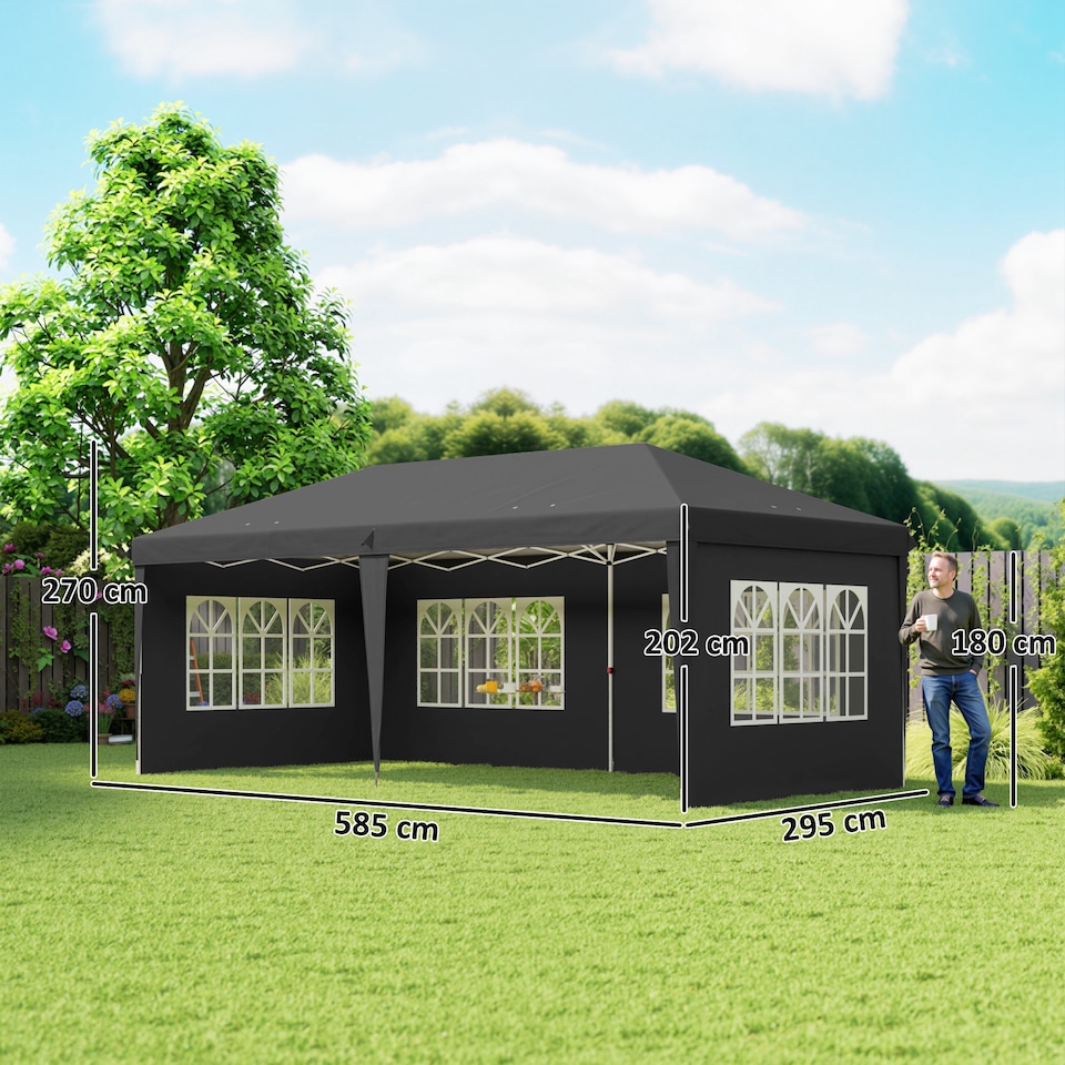 image 1 of Outsunny 3 x 6m Heavy Duty Gazebo Marquee Party Tent with Storage Bag Black | Black | 1
