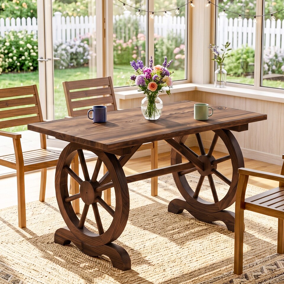 image 1 of Outsuny Outdoor Coffee Table Dining Table Patio Display Desk Natural Fir Wood