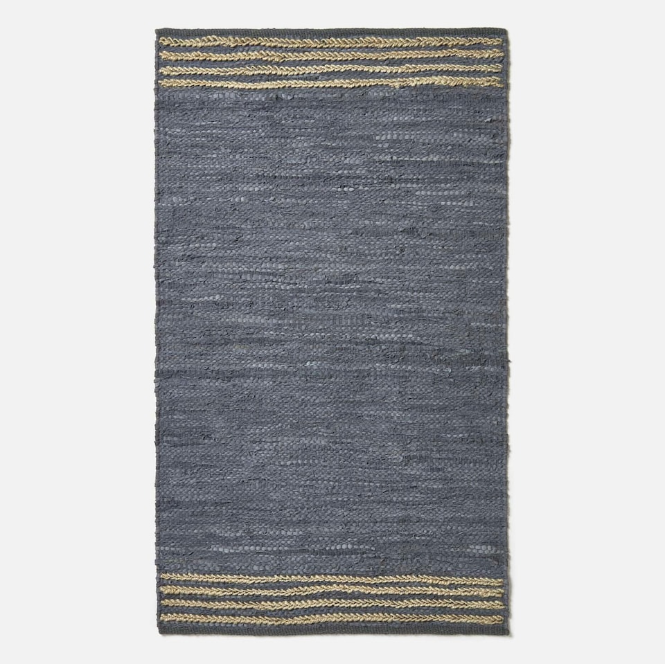 image 1 of Homescapes Recycled Leather Handwoven Stripe Rug | Grey | Grey
