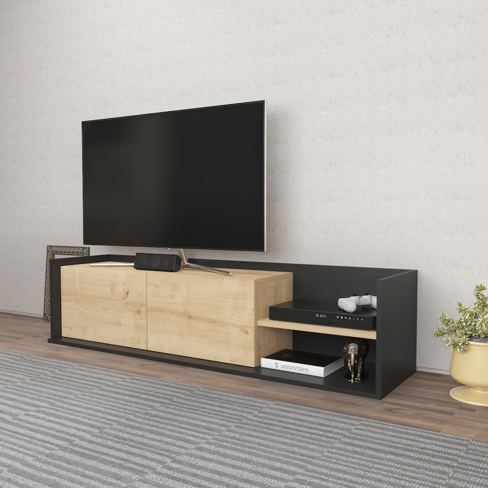 image 1 of Deorotika Modern Krog TV Unit for TV's up to 47' Inches with Cabinets and Open Shelves