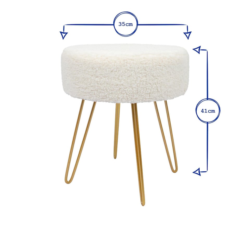 image 1 of Harbour Housewares Boucle Footstool - Round Modern Dressing Table Footstool Vanity Seat Chairs - 40 x 35cm - Black Legs | Black | Cream/Black | Pack of 1 | 1