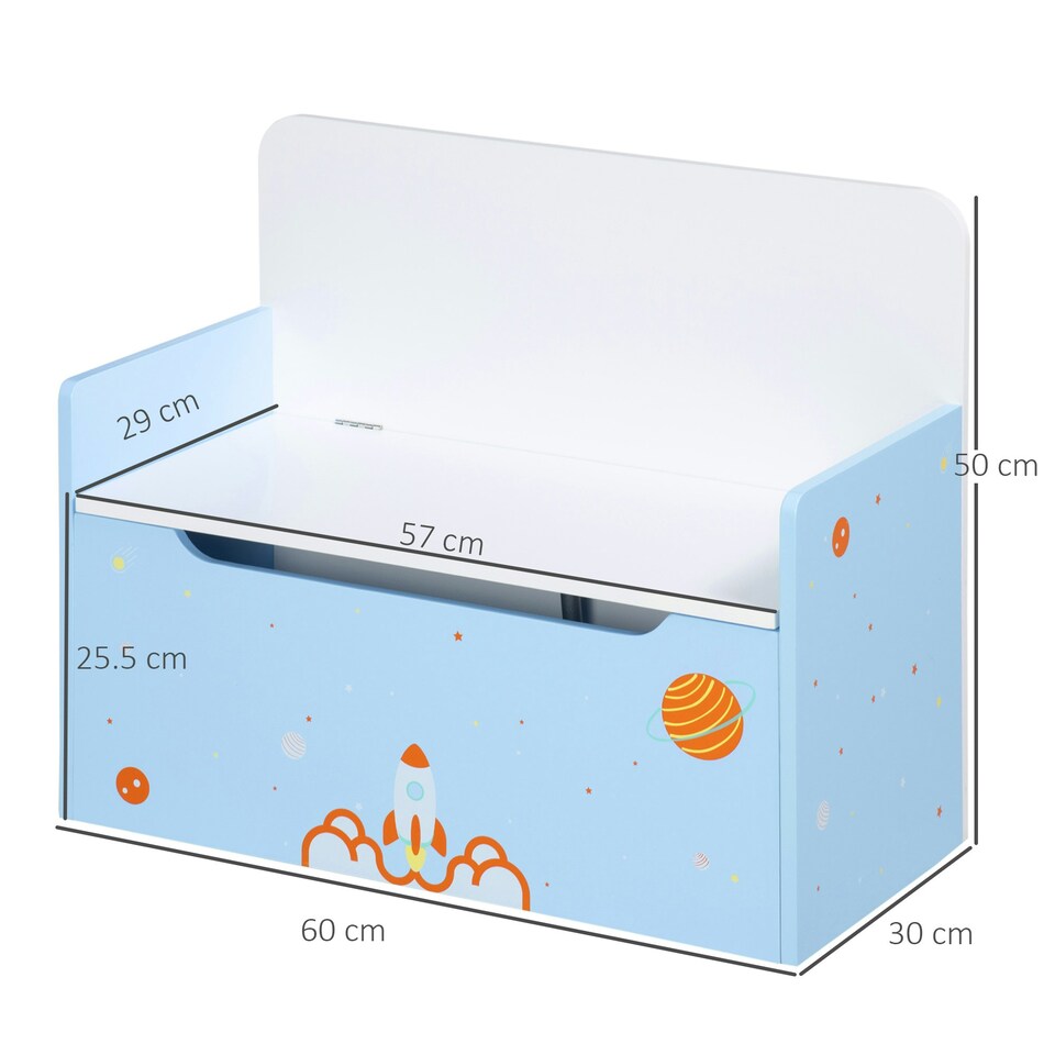 image 1 of ZONEKIZ 2 In 1 Wooden Kids Storage Bench, Toy Box w/ Safety Rod - Blue