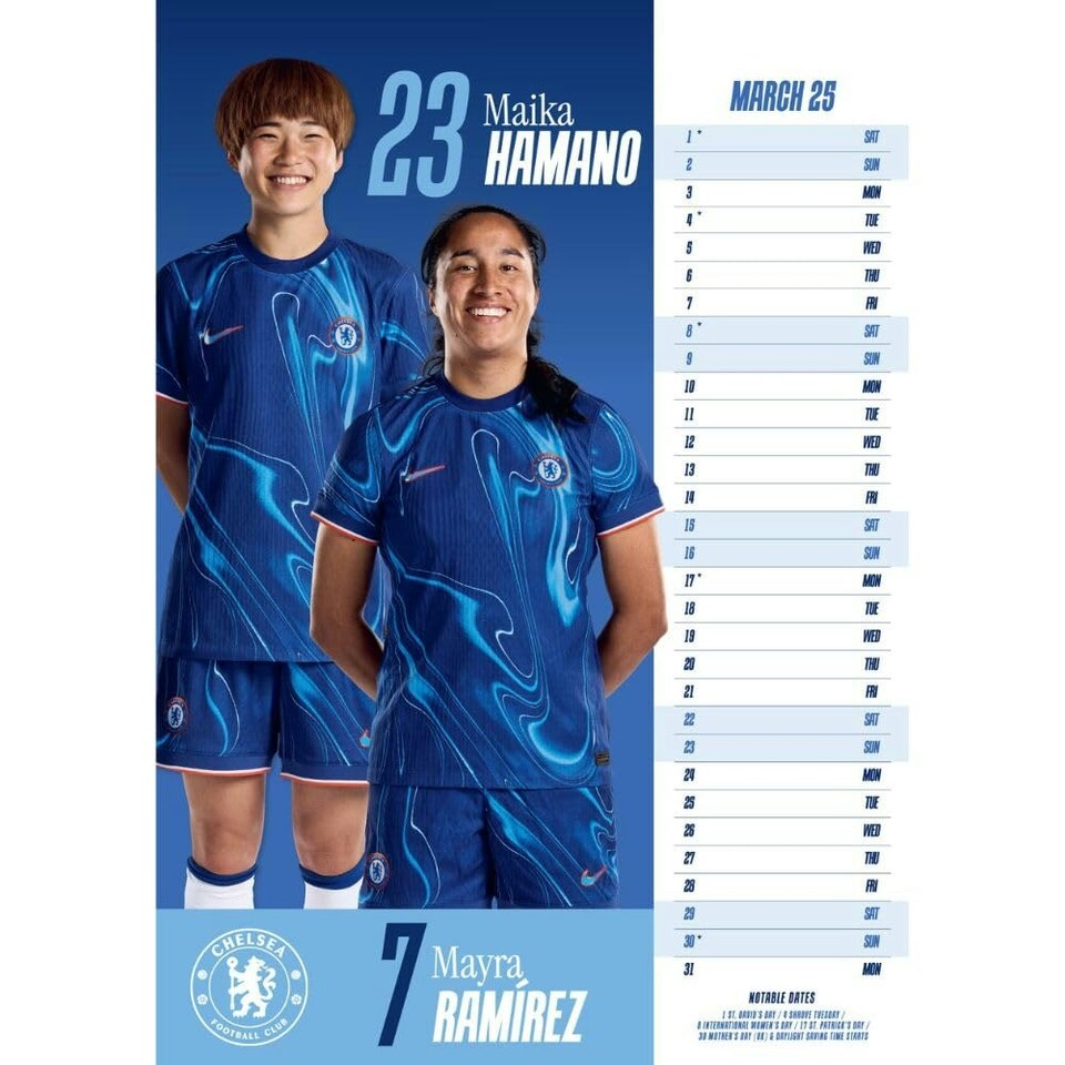 image 1 of Chelsea WFC A3 Wall Calendar - Multicoloured - One Size
