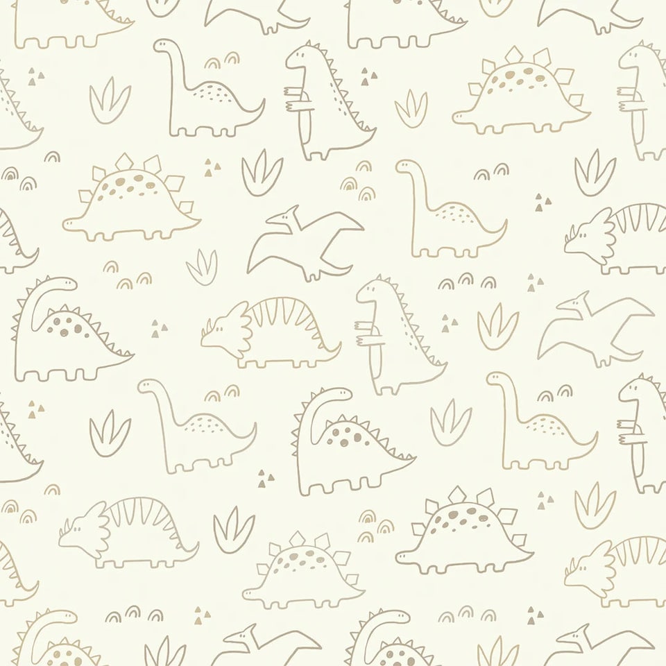 Sample of Dinky Dinos Wallpaper in Coffee and Cream | Cream | Cream