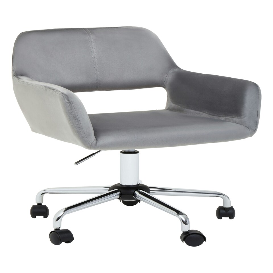 image 1 of Interiors By Premier Ergonomic Grey Velvet And Chrome Base Home Office Chair, Comfortable Work From Home Chair, Movable Chair