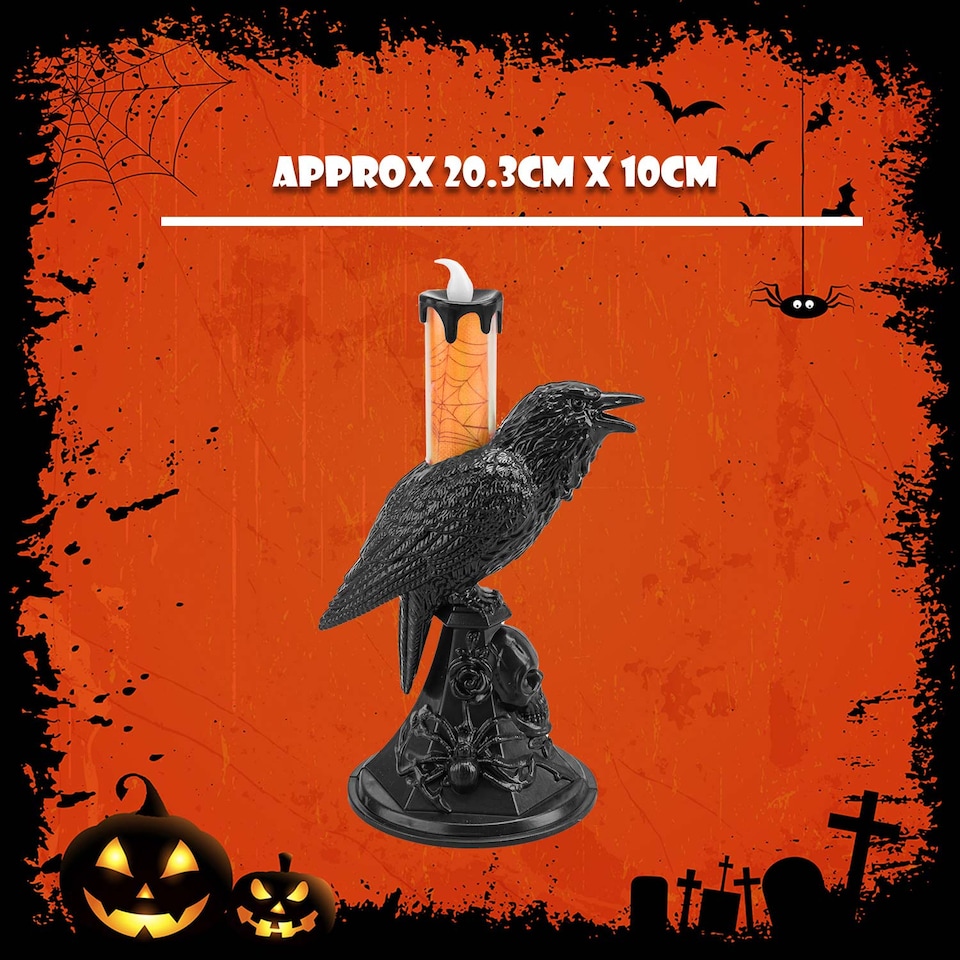 image 1 of PMS Flameless Halloween Crow Candle, Orange - 20.3 x 10 cm