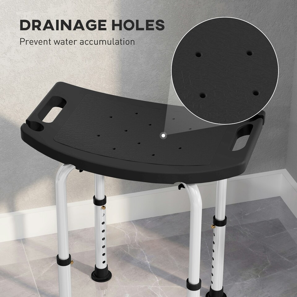 image 1 of HOMCOM Aluminium Shower Stool w/ Adjustable Height Non-Slip Bath Stool Black