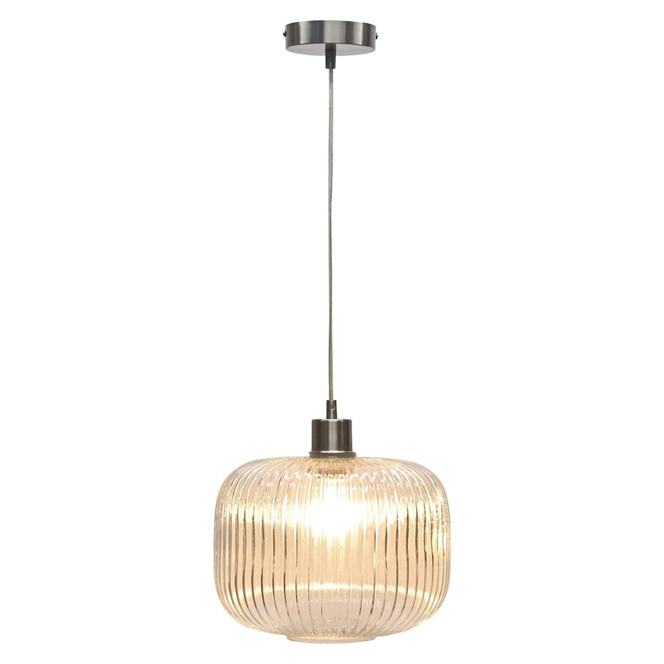 image 1 of First Choice Lighting Batley Large Clear Ribbed Glass with Satin Nickel Pendant Fitting Silver | Clear