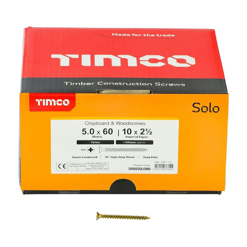 image 1 of Timco - Solo Woodscrew Industry Pack (Size 5.0 x 60 - 1000 Pieces)