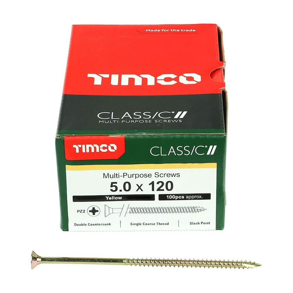 image 1 of Timco - Classic Multi-Purpose Screws - PZ - Double Countersunk - Yellow (Size 5.0 x 120 - 100 Pieces)