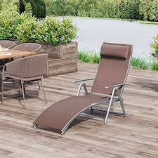 Outsunny Sun Lounger Steel Frame Outdoor Folding Chaise Texteline Lounge Chair Recliner with Headrest & 7 Levels Adjustable Backrest, Brown