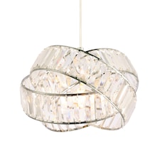 Modern Three Ring Chrome Pendant Lighting Shade with Transparent Acrylic Prisms | Chrome