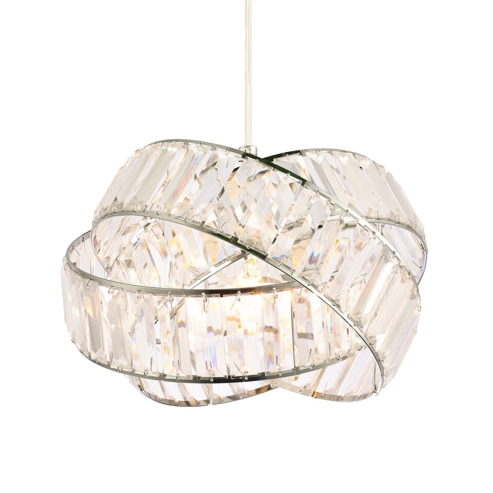 image 1 of Modern Three Ring Chrome Pendant Lighting Shade with Transparent Acrylic Prisms | Chrome
