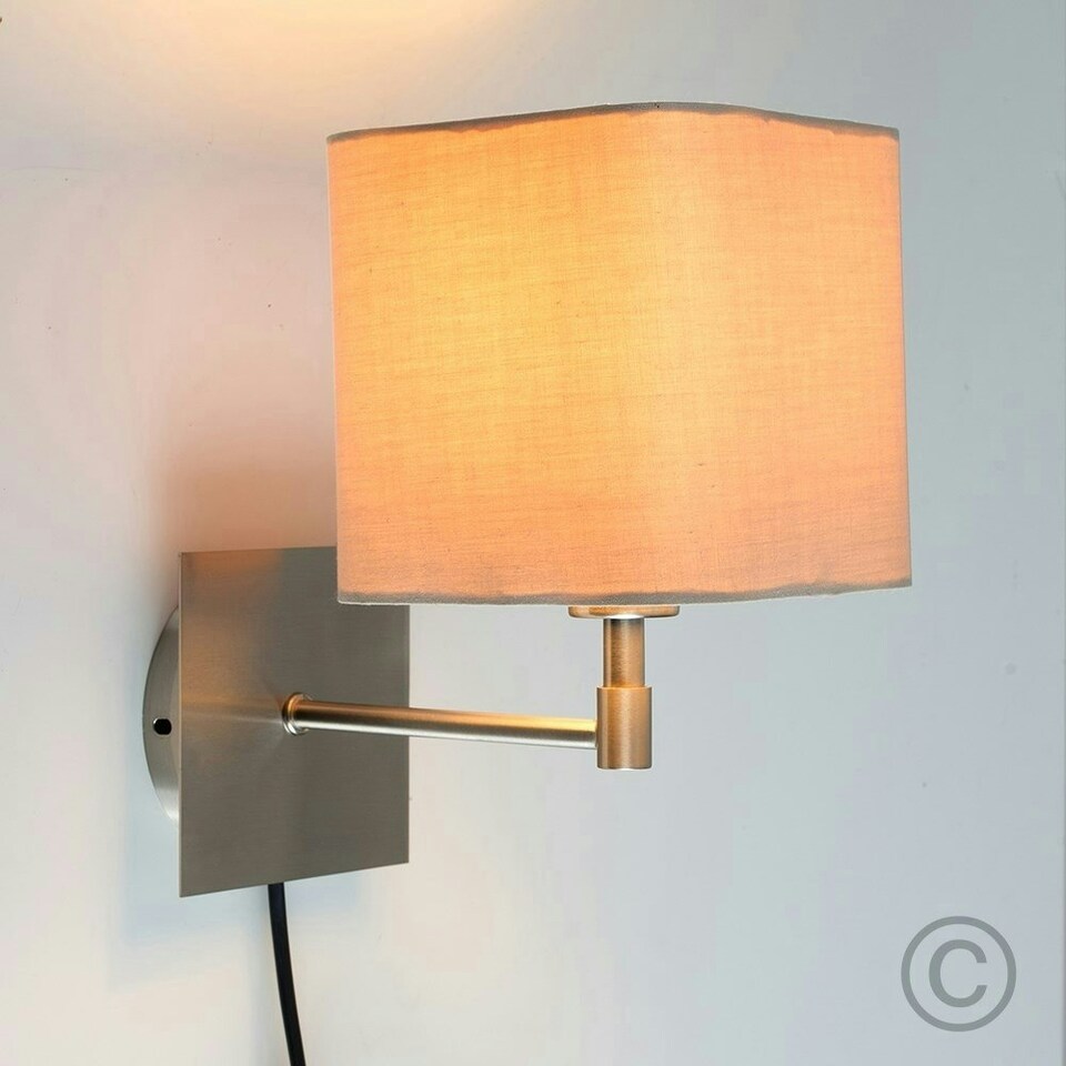 image 1 of ValueLights Sheldon Brushed Chrome Indoor Wall Light With Beige Shade