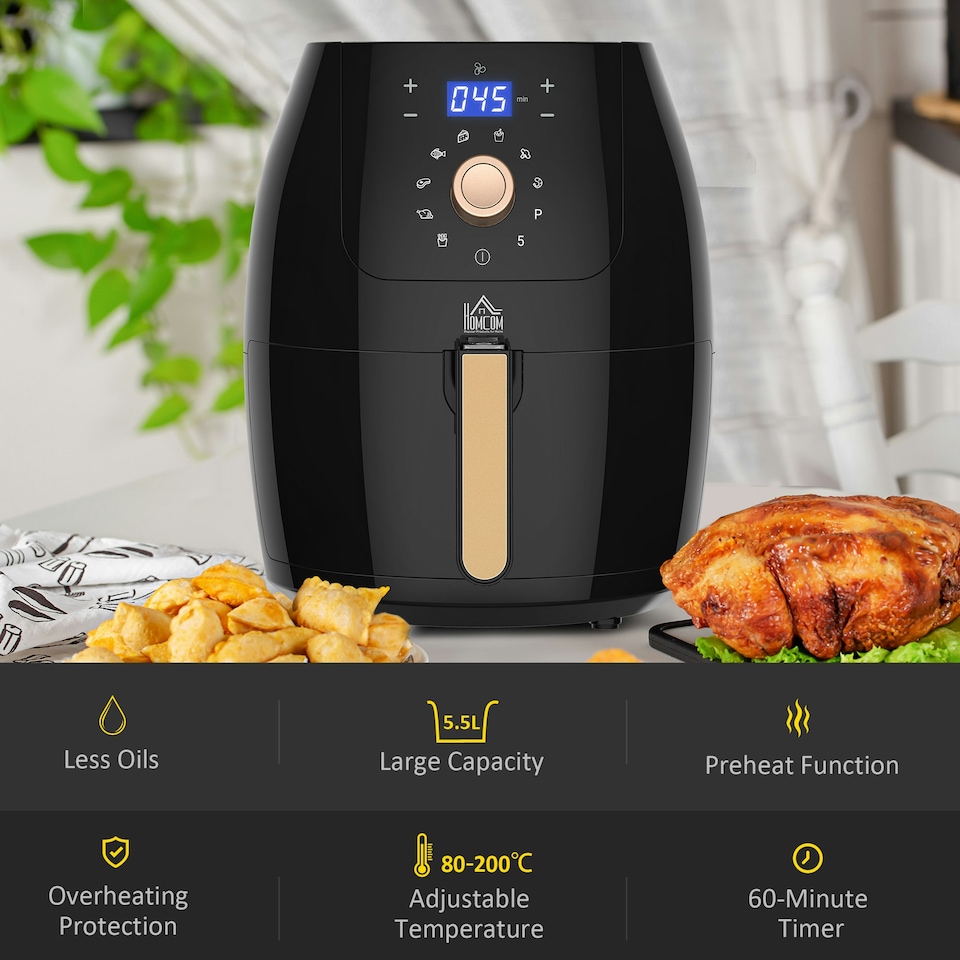 image 1 of HOMCOM Air Fryer 1700W 5.5L with Digital Display Adjustable Temperature