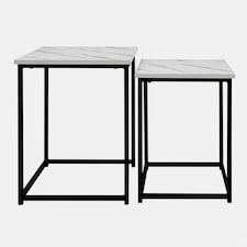 OHS 2 Piece Wood Top Modern Home Decor Side End Coffee Nest Of Tables White | Marble