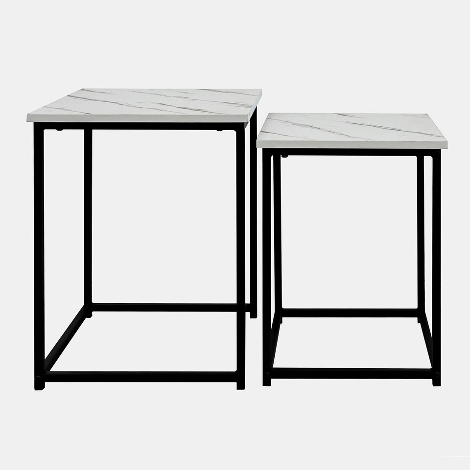 image 1 of OHS 2 Piece Wood Top Modern Home Decor Side End Coffee Nest Of Tables White | Marble