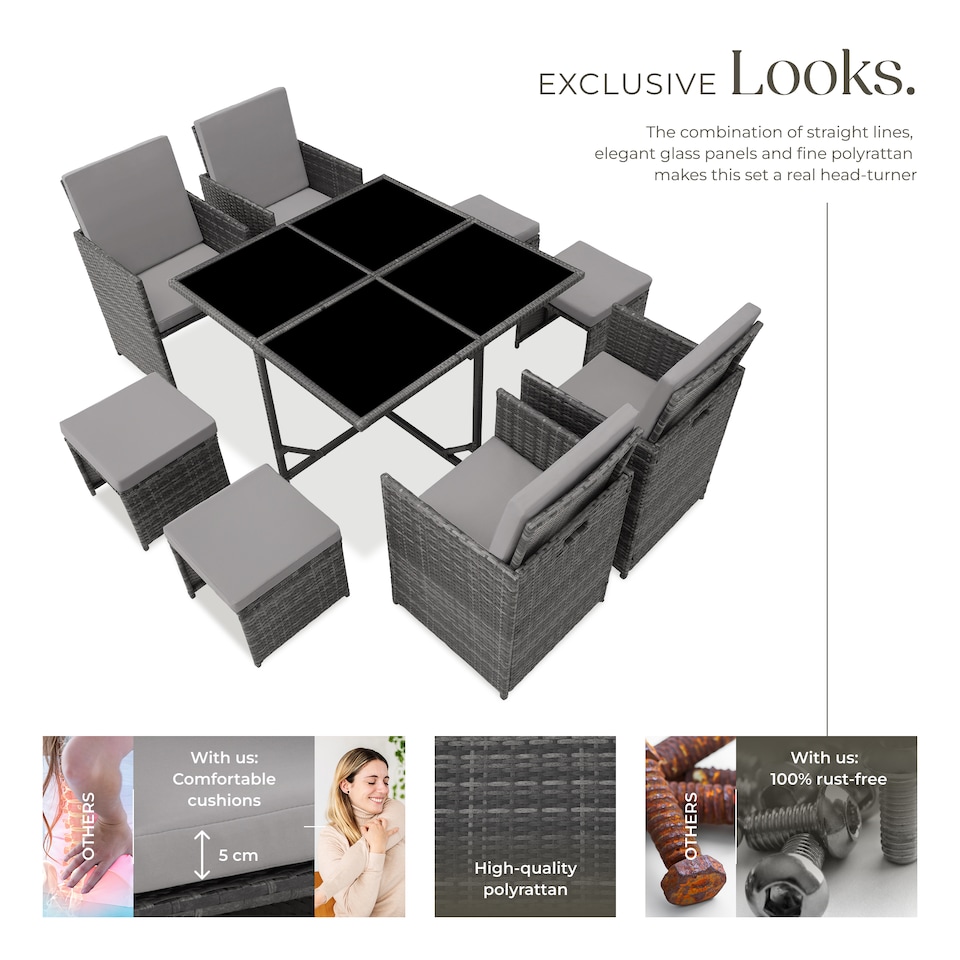 image 1 of Garden Table and Chairs Bilbao - 8 seats, weather & UV-resistant, rain cover | Grey | grey | 53 x 53 x 87 cm | 1