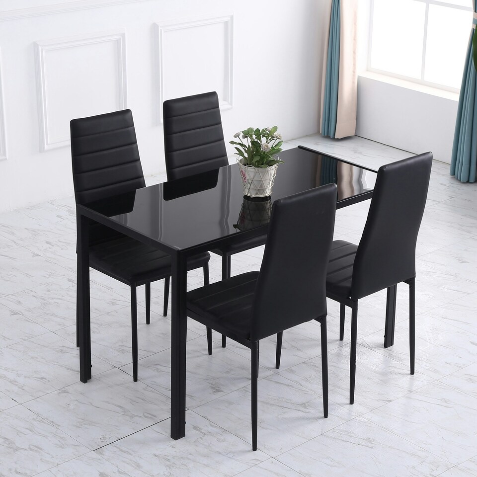 image 1 of HOMCOM Modern Rectangular 4 Seater Dining Table with Tempered Glass Top