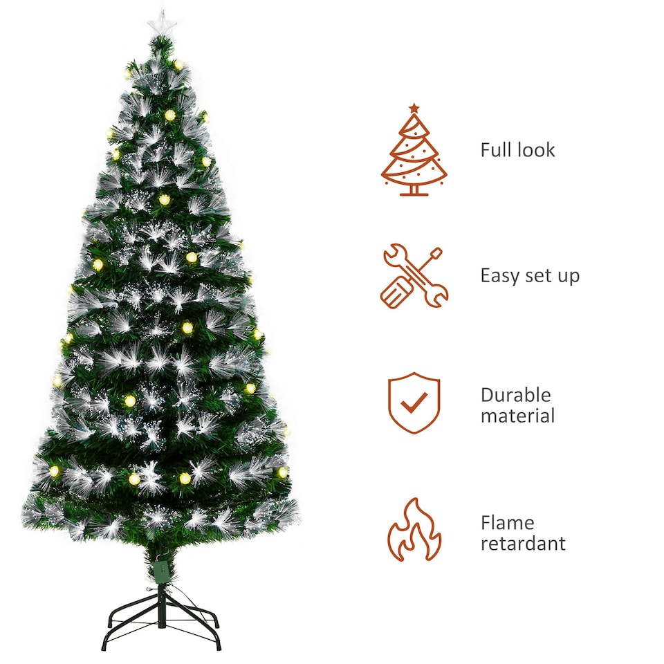 image 1 of HOMCOM 6ft White Light Artificial Christmas Tree w/ 230 LED Star Topper Tri-Base