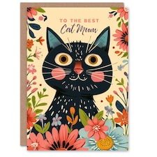 Mothers Day Card Floral Best Cat Mum Card