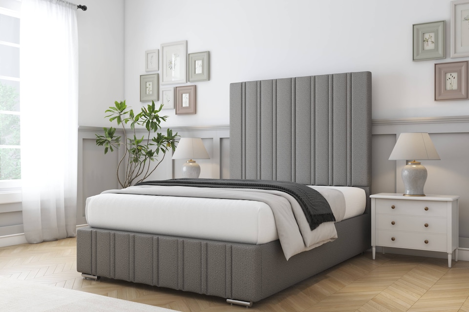 image 1 of Sloomy Langston Pewter Dumfries Bed Frame With Mattress With 50" Upholstered Headboard 3' Single