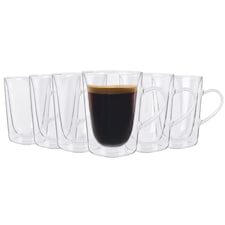 Rink Drink Double Walled Coffee Glasses - 285ml - Pack of 6 | Clear | Clear