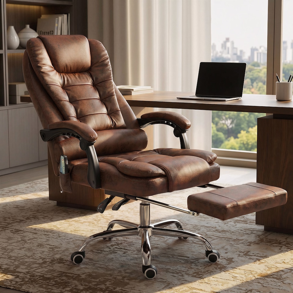 image 1 of Vinsetto Ergonomic Heated 6 Points Vibration Massage Office Chair, Brown