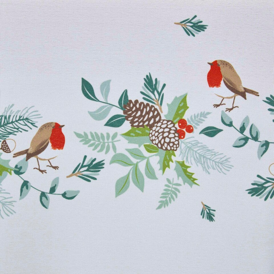 image 1 of Homescapes Robin Christmas Tablecloth - 132 x 229 cm | White | 132 x 229 cm